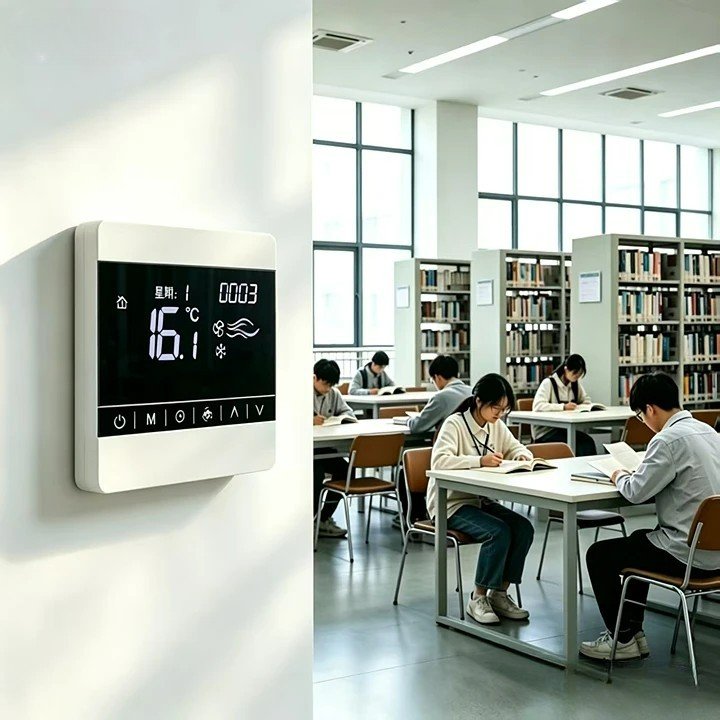 Modbus thermostat installed in a campus library