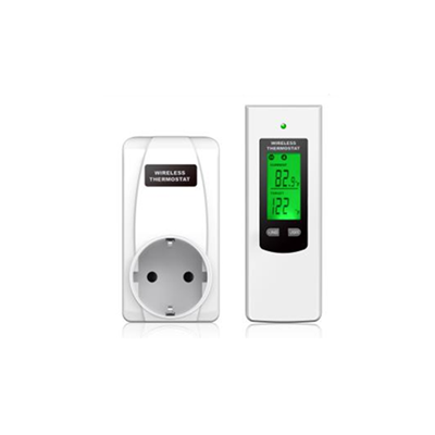 OTS100N+OPS100N wireless socket thermostat remote control unit – temperature range 0‑70°C, battery powered, wall mount and table stand | RT