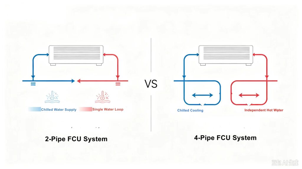 T603 fan coil thermostat for 2-pipe vs 4-pipe fan coil system comparison