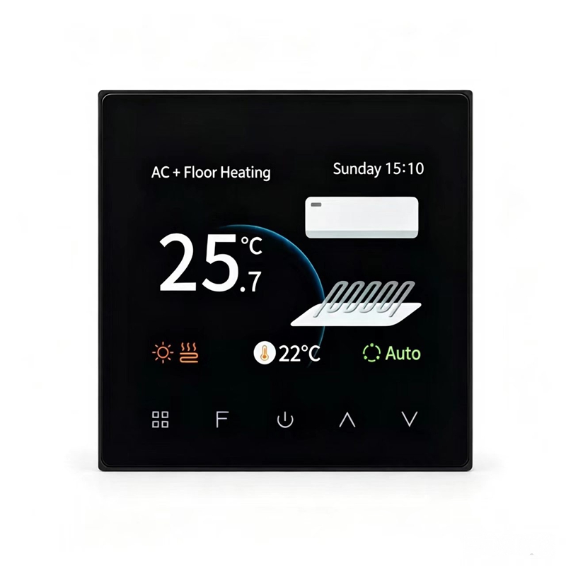 T603 Modbus thermostat showing Air‑Conditioning and Underfloor Heating mode
