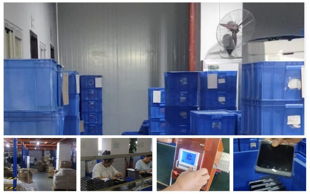 FCU thermostat warehouse stock, production testing and assembly for T603 Modbus thermostat